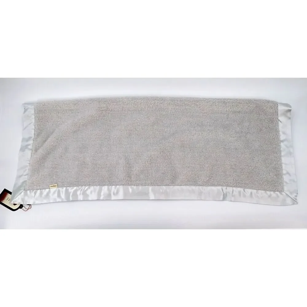 Baby Blanket Gray Plush Luxe Satin Trim Neutral Minimalist 30